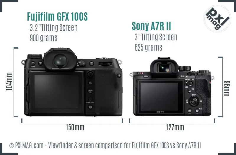 Fujifilm GFX 100S vs Sony A7R II Screen and Viewfinder comparison