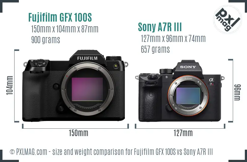 Fujifilm GFX 100S vs Sony A7R III size comparison