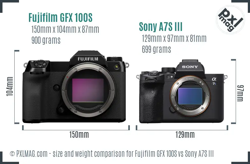 Fujifilm GFX 100S vs Sony A7S III size comparison
