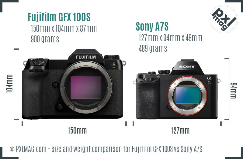 Fujifilm GFX 100S vs Sony A7S size comparison