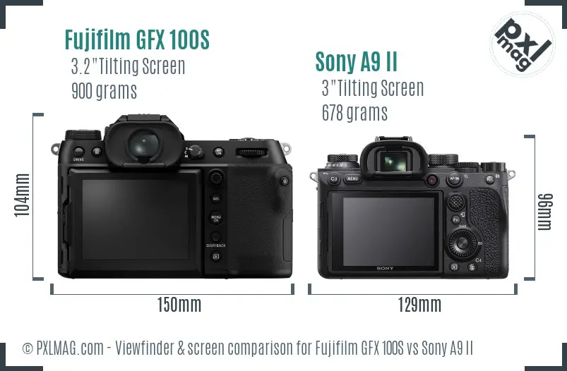 Fujifilm GFX 100S vs Sony A9 II Screen and Viewfinder comparison