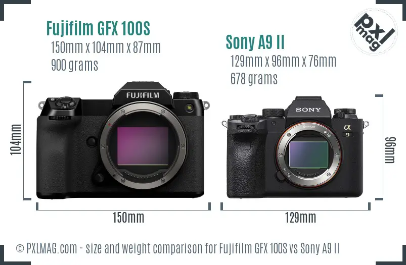 Fujifilm GFX 100S vs Sony A9 II size comparison