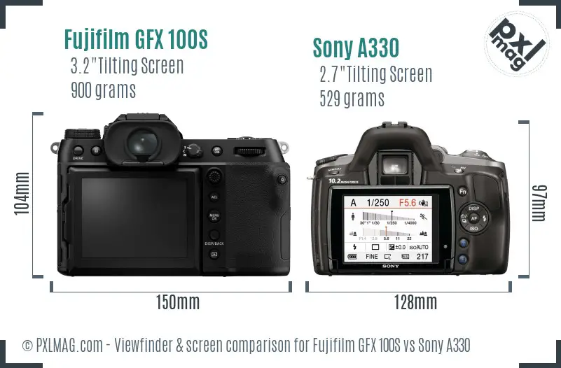 Fujifilm GFX 100S vs Sony A330 Screen and Viewfinder comparison