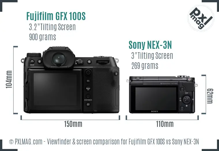 Fujifilm GFX 100S vs Sony NEX-3N Screen and Viewfinder comparison