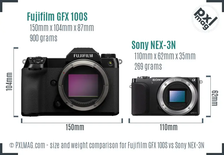Fujifilm GFX 100S vs Sony NEX-3N size comparison