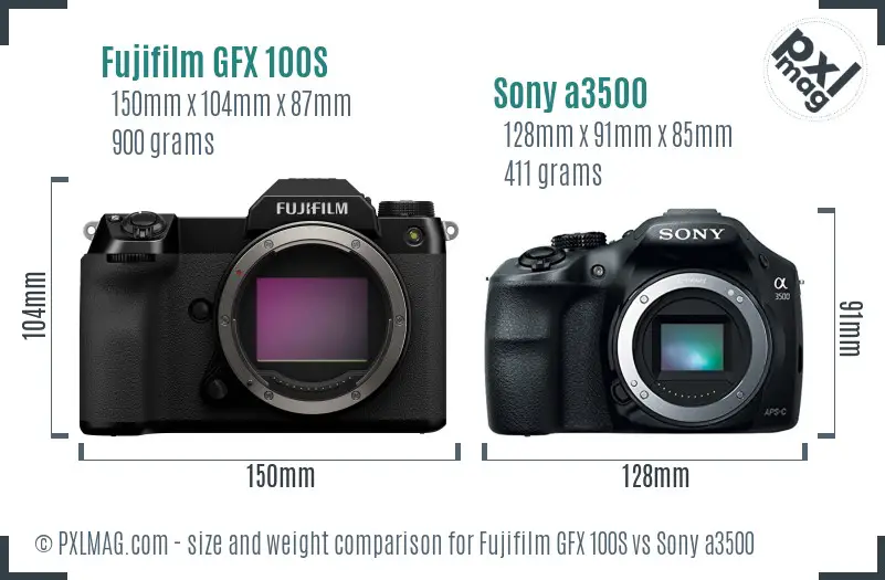 Fujifilm GFX 100S vs Sony a3500 size comparison