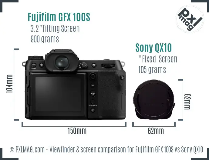 Fujifilm GFX 100S vs Sony QX10 Screen and Viewfinder comparison