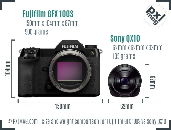 Fujifilm GFX 100S vs Sony QX10 size comparison