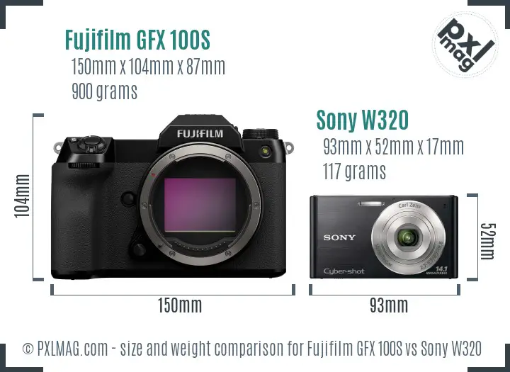 Fujifilm GFX 100S vs Sony W320 size comparison