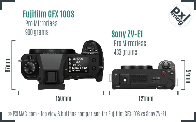Fujifilm GFX 100S vs Sony ZV-E1 top view buttons comparison