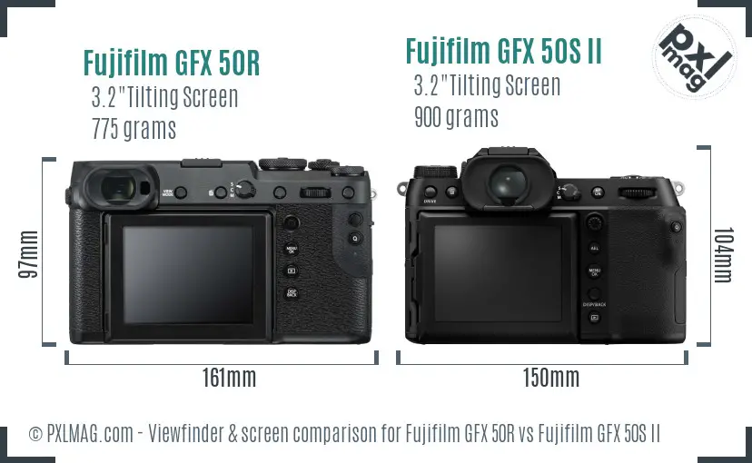 Fujifilm GFX 50R vs Fujifilm GFX 50S II Screen and Viewfinder comparison
