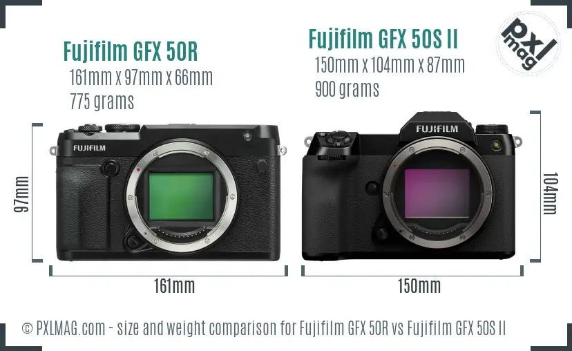 Fujifilm GFX 50R vs Fujifilm GFX 50S II size comparison