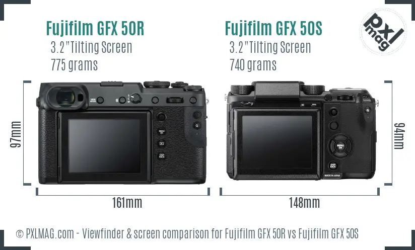 Fujifilm GFX 50R vs Fujifilm GFX 50S Screen and Viewfinder comparison