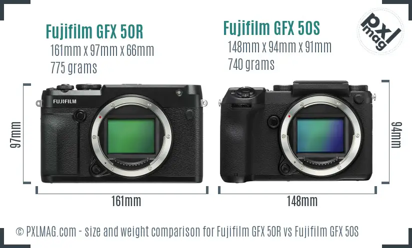 Fujifilm GFX 50R vs Fujifilm GFX 50S size comparison