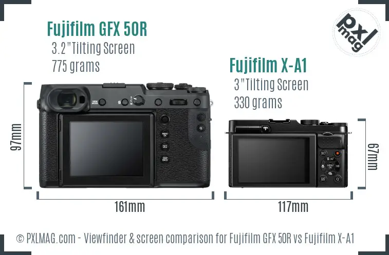 Fujifilm GFX 50R vs Fujifilm X-A1 Screen and Viewfinder comparison