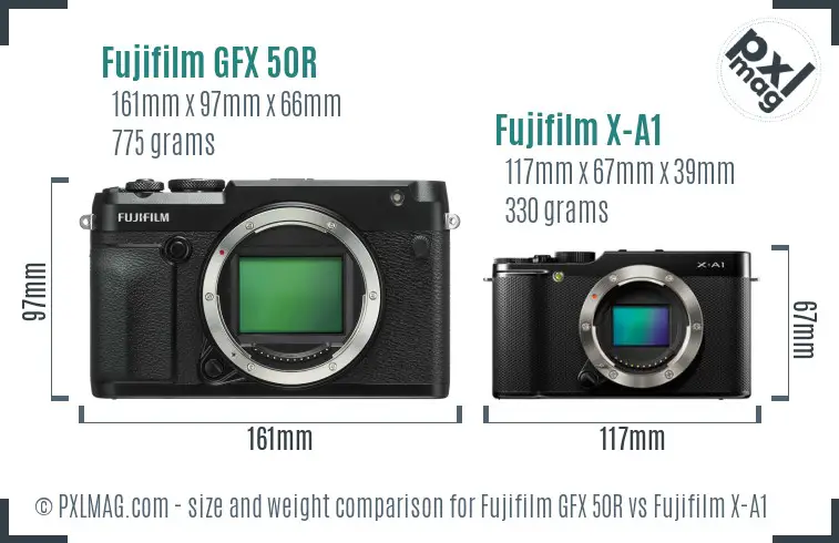 Fujifilm GFX 50R vs Fujifilm X-A1 size comparison