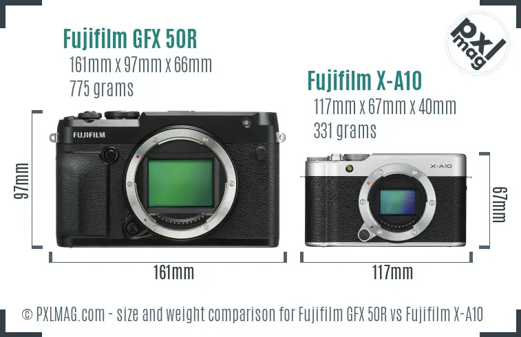 Fujifilm GFX 50R vs Fujifilm X-A10 size comparison