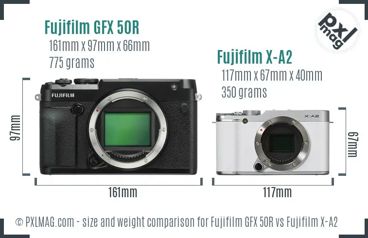 Fujifilm GFX 50R vs Fujifilm X-A2 size comparison Fujifilm GFX 50R vs Fujifilm X-A2 size comparison