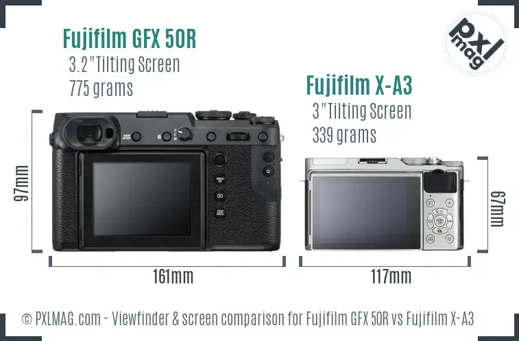 Fujifilm GFX 50R vs Fujifilm X-A3 Screen and Viewfinder comparison