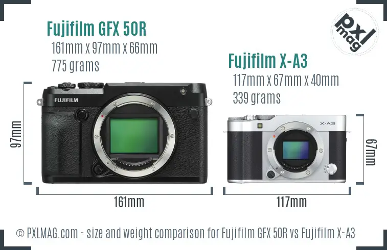 Fujifilm GFX 50R vs Fujifilm X-A3 size comparison