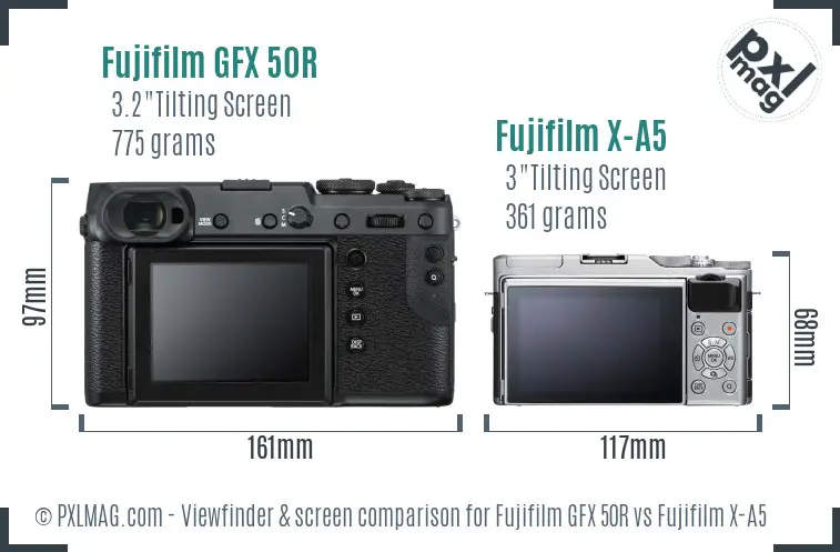 Fujifilm GFX 50R vs Fujifilm X-A5 Screen and Viewfinder comparison