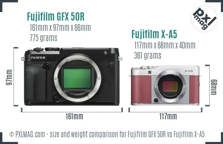 Fujifilm GFX 50R vs Fujifilm X-A5 size comparison