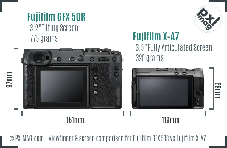 Fujifilm GFX 50R vs Fujifilm X-A7 Screen and Viewfinder comparison Fujifilm GFX 50R vs Fujifilm X-A7 Screen and Viewfinder comparison