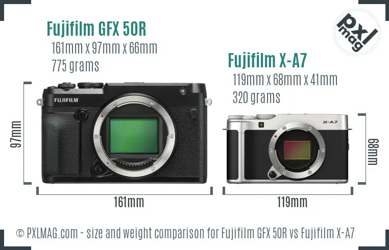 Fujifilm GFX 50R vs Fujifilm X-A7 size comparison Fujifilm GFX 50R vs Fujifilm X-A7 size comparison