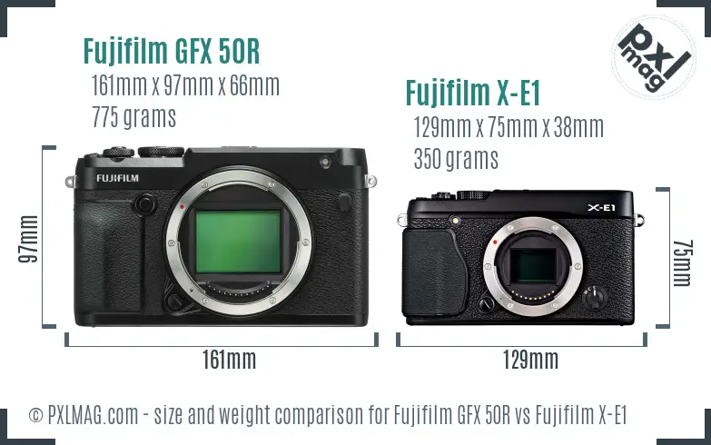 Fujifilm GFX 50R vs Fujifilm X-E1 size comparison Fujifilm GFX 50R vs Fujifilm X-E1 size comparison