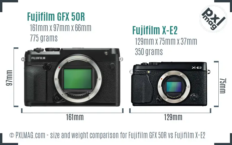 Fujifilm GFX 50R vs Fujifilm X-E2 size comparison