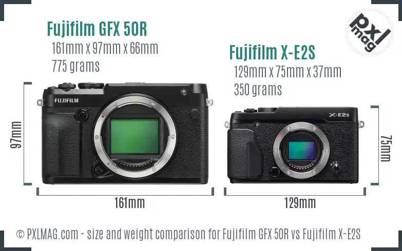 Fujifilm GFX 50R vs Fujifilm X-E2S size comparison