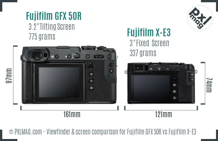 Fujifilm GFX 50R vs Fujifilm X-E3 Screen and Viewfinder comparison