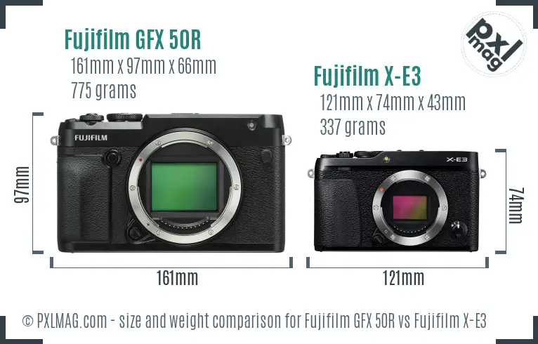 Fujifilm GFX 50R vs Fujifilm X-E3 size comparison