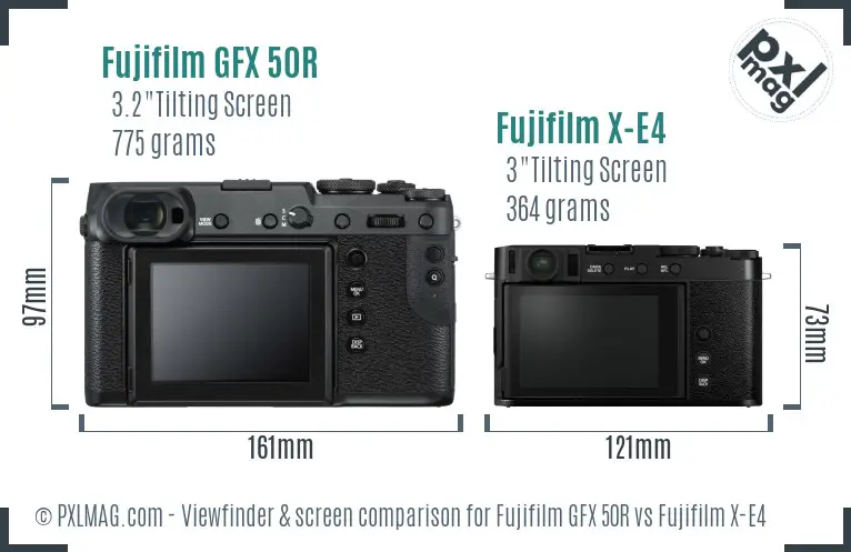 Fujifilm GFX 50R vs Fujifilm X-E4 Screen and Viewfinder comparison
