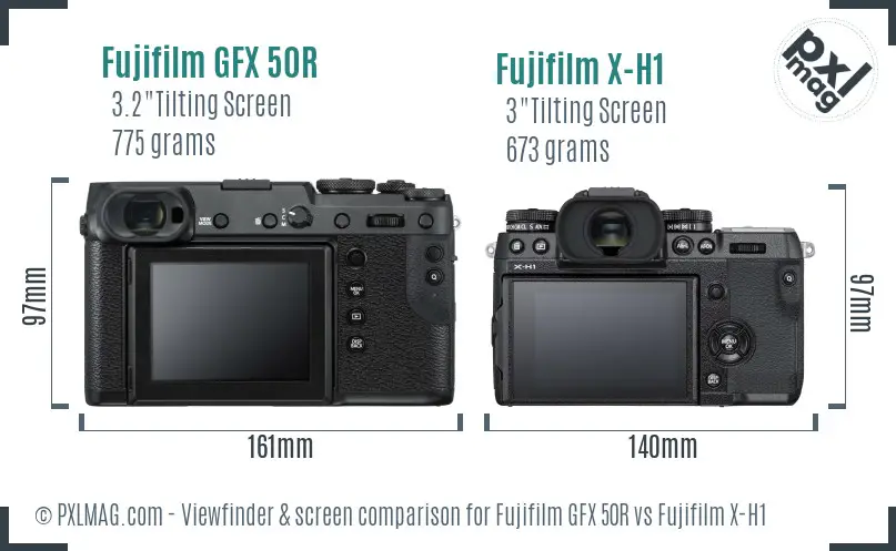 Fujifilm GFX 50R vs Fujifilm X-H1 Screen and Viewfinder comparison