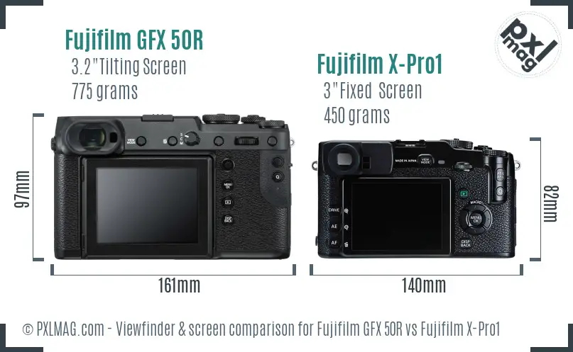 Fujifilm GFX 50R vs Fujifilm X-Pro1 Screen and Viewfinder comparison