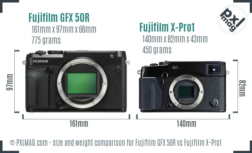 Fujifilm GFX 50R vs Fujifilm X-Pro1 size comparison