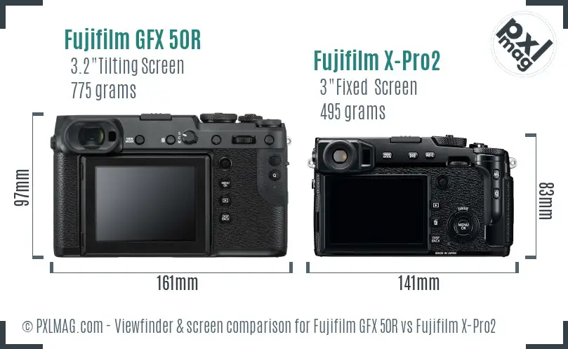 Fujifilm GFX 50R vs Fujifilm X-Pro2 Screen and Viewfinder comparison