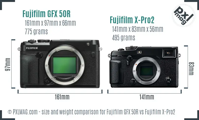 Fujifilm GFX 50R vs Fujifilm X-Pro2 size comparison