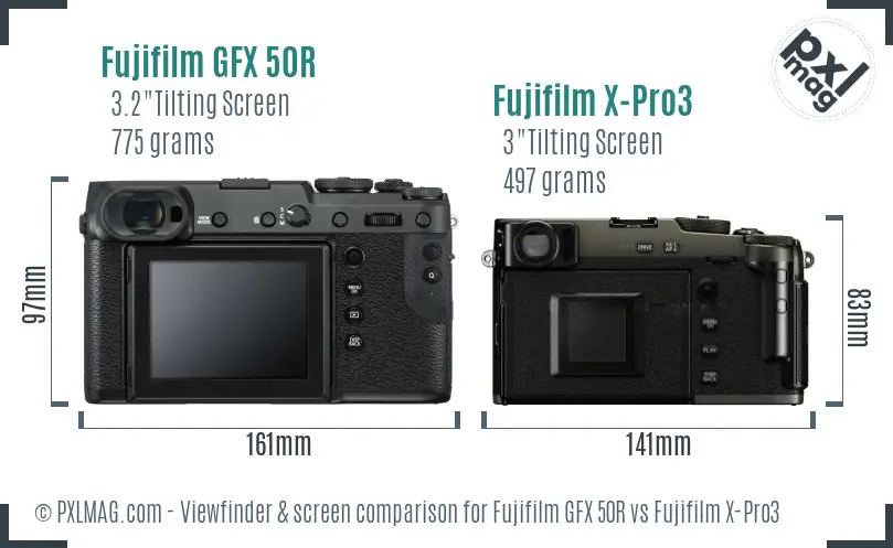 Fujifilm GFX 50R vs Fujifilm X-Pro3 Screen and Viewfinder comparison