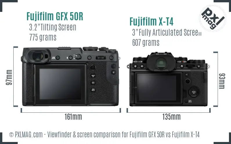 Fujifilm GFX 50R vs Fujifilm X-T4 Screen and Viewfinder comparison