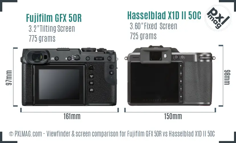 Fujifilm GFX 50R vs Hasselblad X1D II 50C Screen and Viewfinder comparison