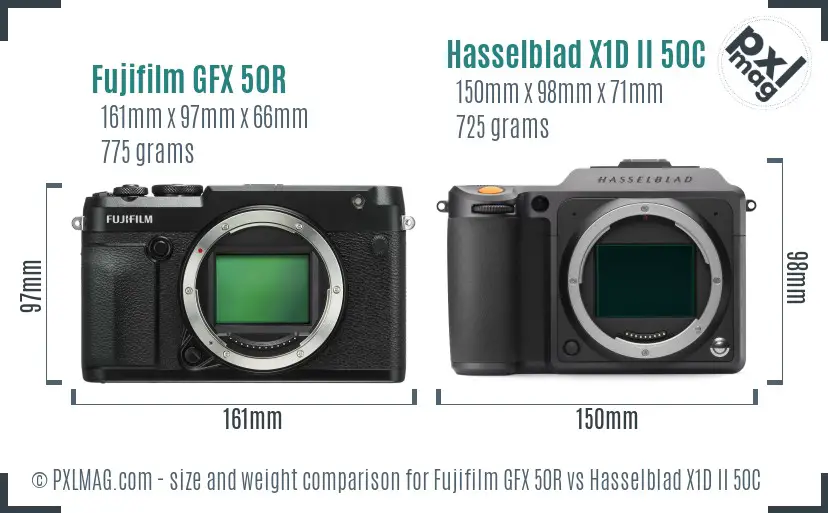 Fujifilm GFX 50R vs Hasselblad X1D II 50C size comparison