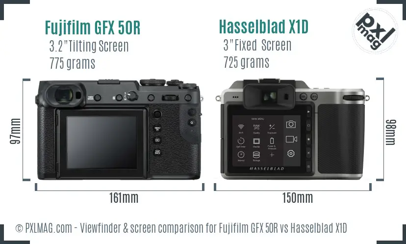 Fujifilm GFX 50R vs Hasselblad X1D Screen and Viewfinder comparison