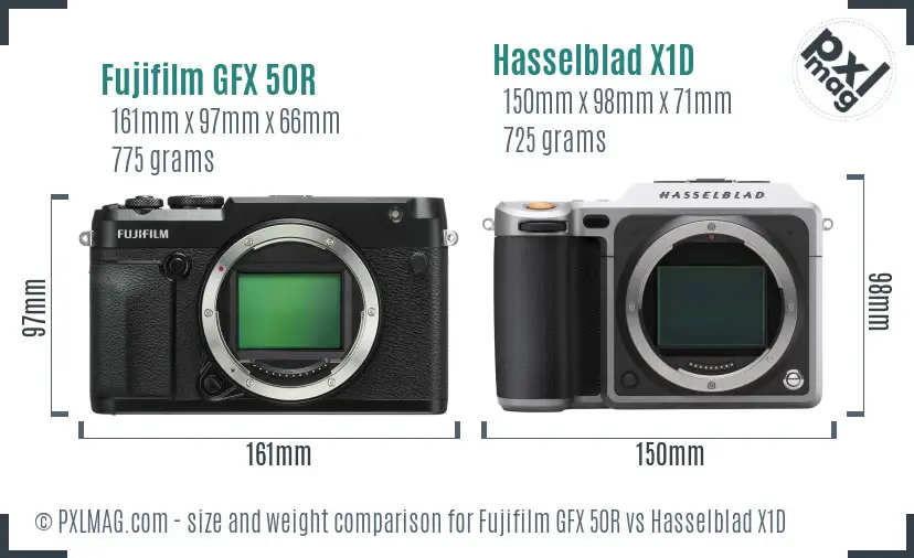 Fujifilm GFX 50R vs Hasselblad X1D size comparison
