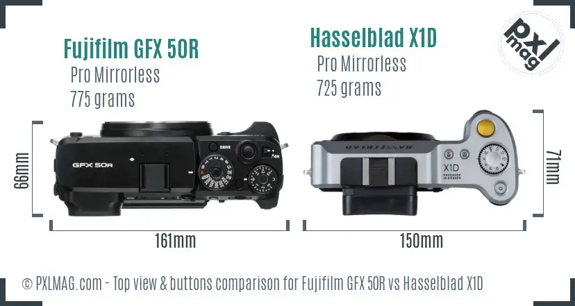 Fujifilm GFX 50R vs Hasselblad X1D top view buttons comparison
