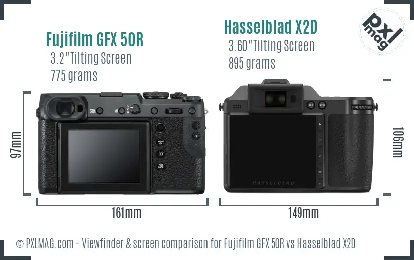 Fujifilm GFX 50R vs Hasselblad X2D Screen and Viewfinder comparison