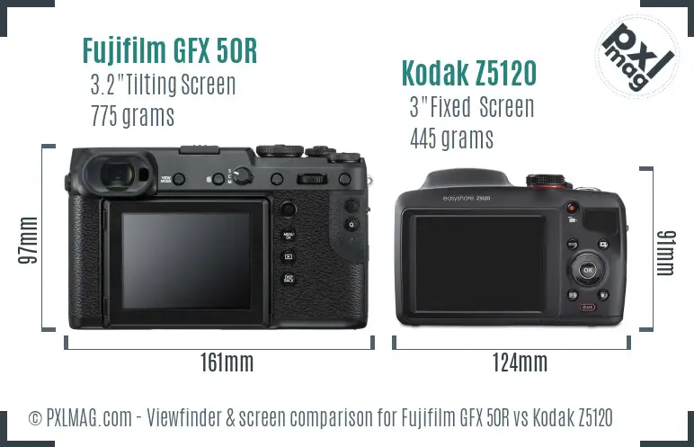 Fujifilm GFX 50R vs Kodak Z5120 Screen and Viewfinder comparison