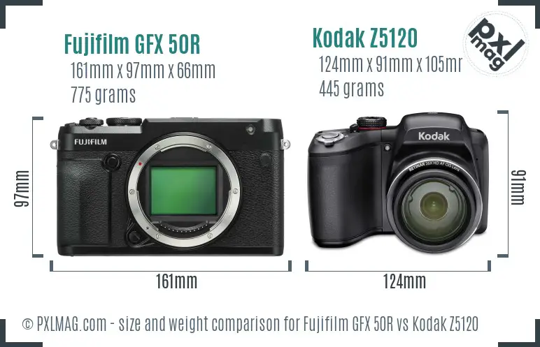 Fujifilm GFX 50R vs Kodak Z5120 size comparison