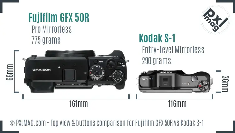Fujifilm GFX 50R vs Kodak S-1 top view buttons comparison